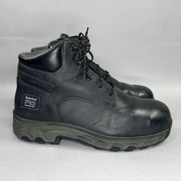 Timberland PRO Boots Men's Size 10.5W 6" Black Leather Composite Toe Work Boots - Picture 1 of 13